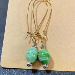 Green Beaded Large Oval Hoop Earrings